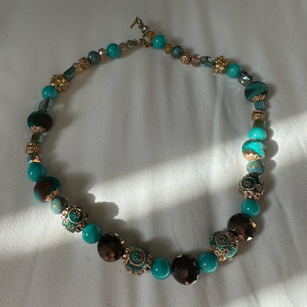 Elegant Turquoise and Gold Beaded Necklace